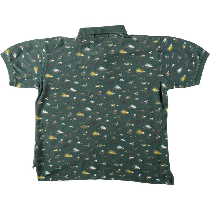 90'S Orvis all-over print short-sleeved polo shirt, men's size L equivalent, vintage. cotton green type Vintage Second Hand