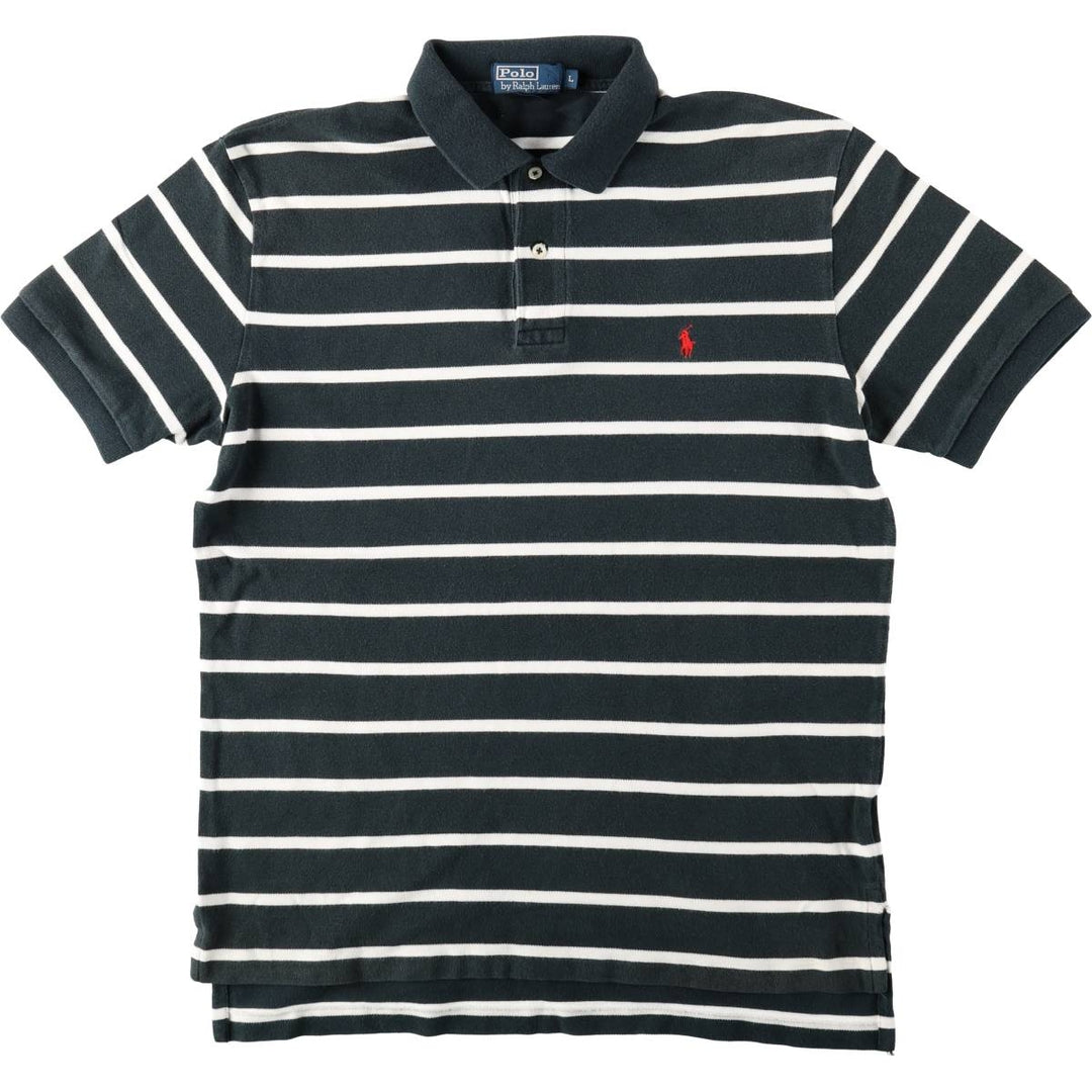 Ralph Lauren POLO by Ralph Lauren short sleeve striped polo shirt, men's size L cotton black type Vintage Second Hand