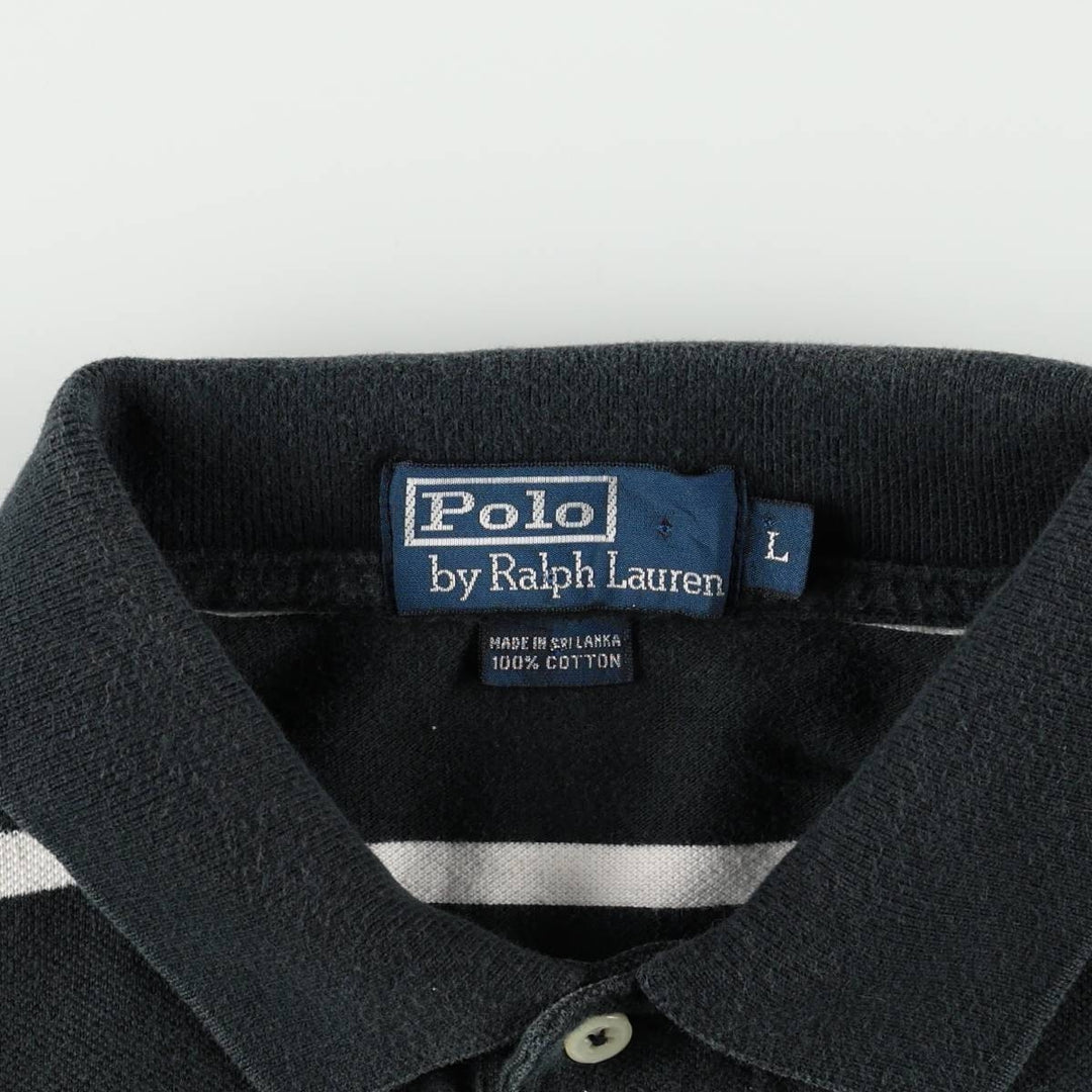 Ralph Lauren POLO by Ralph Lauren short sleeve striped polo shirt, men's size L cotton black type Vintage Second Hand