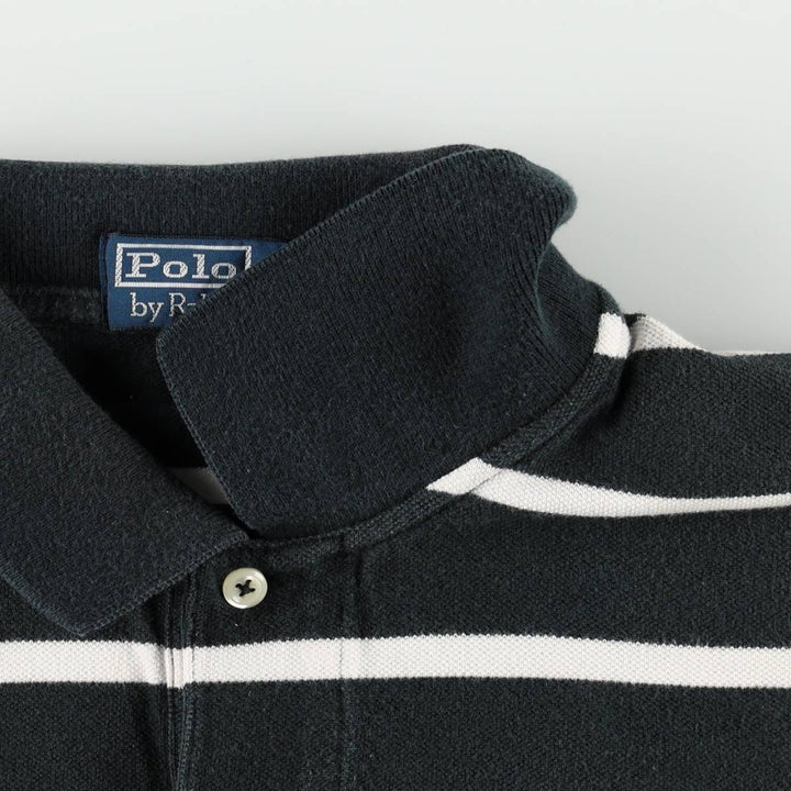 Ralph Lauren POLO by Ralph Lauren short sleeve striped polo shirt, men's size L cotton black type Vintage Second Hand