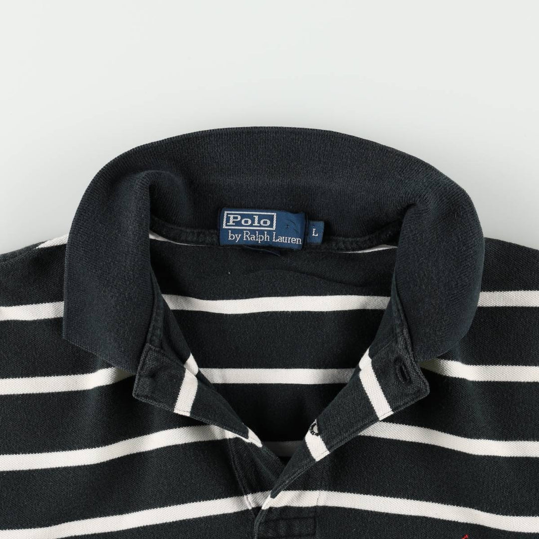 Ralph Lauren POLO by Ralph Lauren short sleeve striped polo shirt, men's size L cotton black type Vintage Second Hand