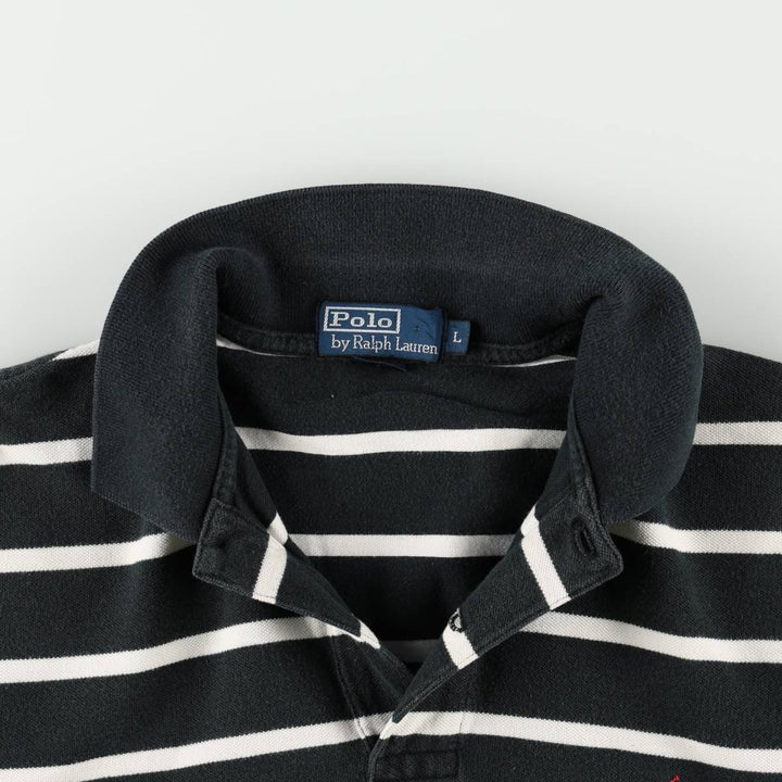 Ralph Lauren POLO by Ralph Lauren short sleeve striped polo shirt, men's size L cotton black type Vintage Second Hand