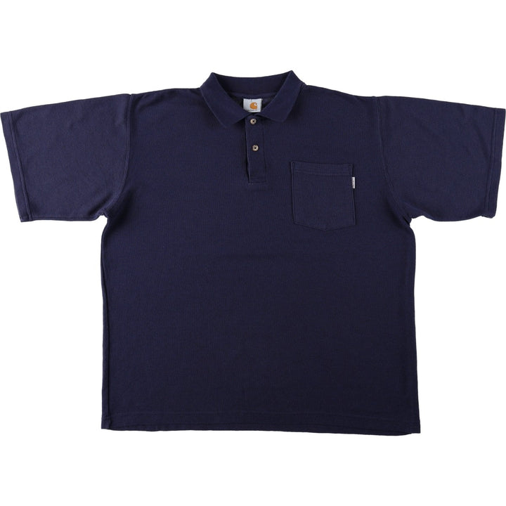 Carhartt Short-Sleeve Polo Shirt, Men's Size L (approx.) cotton navy blue type Vintage Second Hand