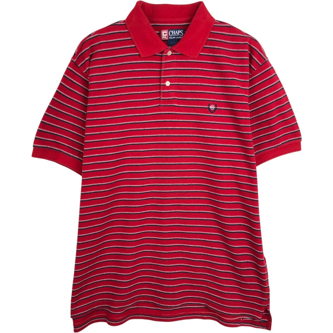 Ralph Lauren CHAPS Multi-stripe Short-Sleeve Polo Shirt, Men's Size L (approx.) cotton red type Vintage Second Hand