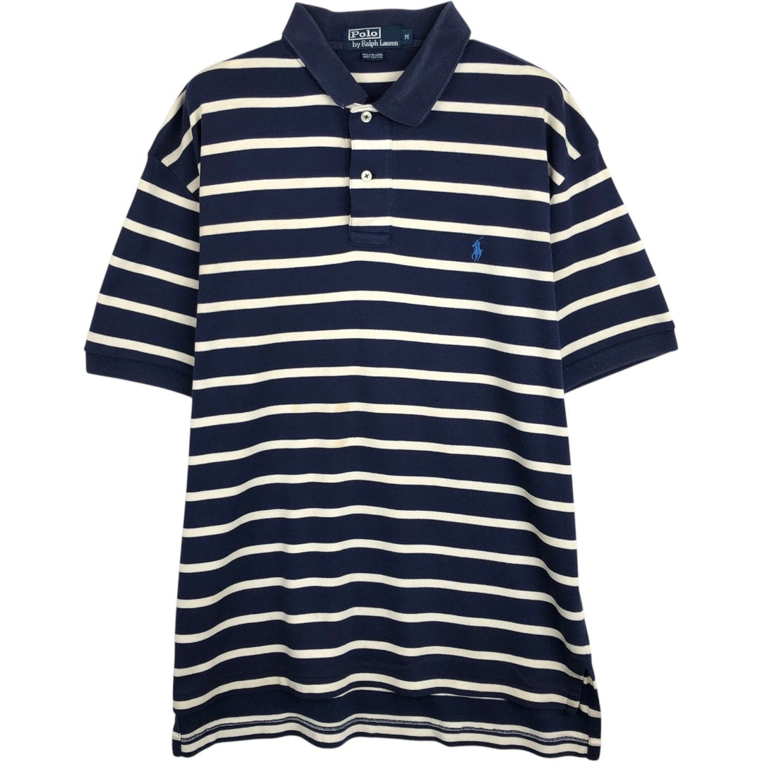 Ralph Lauren POLO by Ralph Lauren short sleeve striped polo shirt, men's size M cotton navy blue type Vintage Second Hand