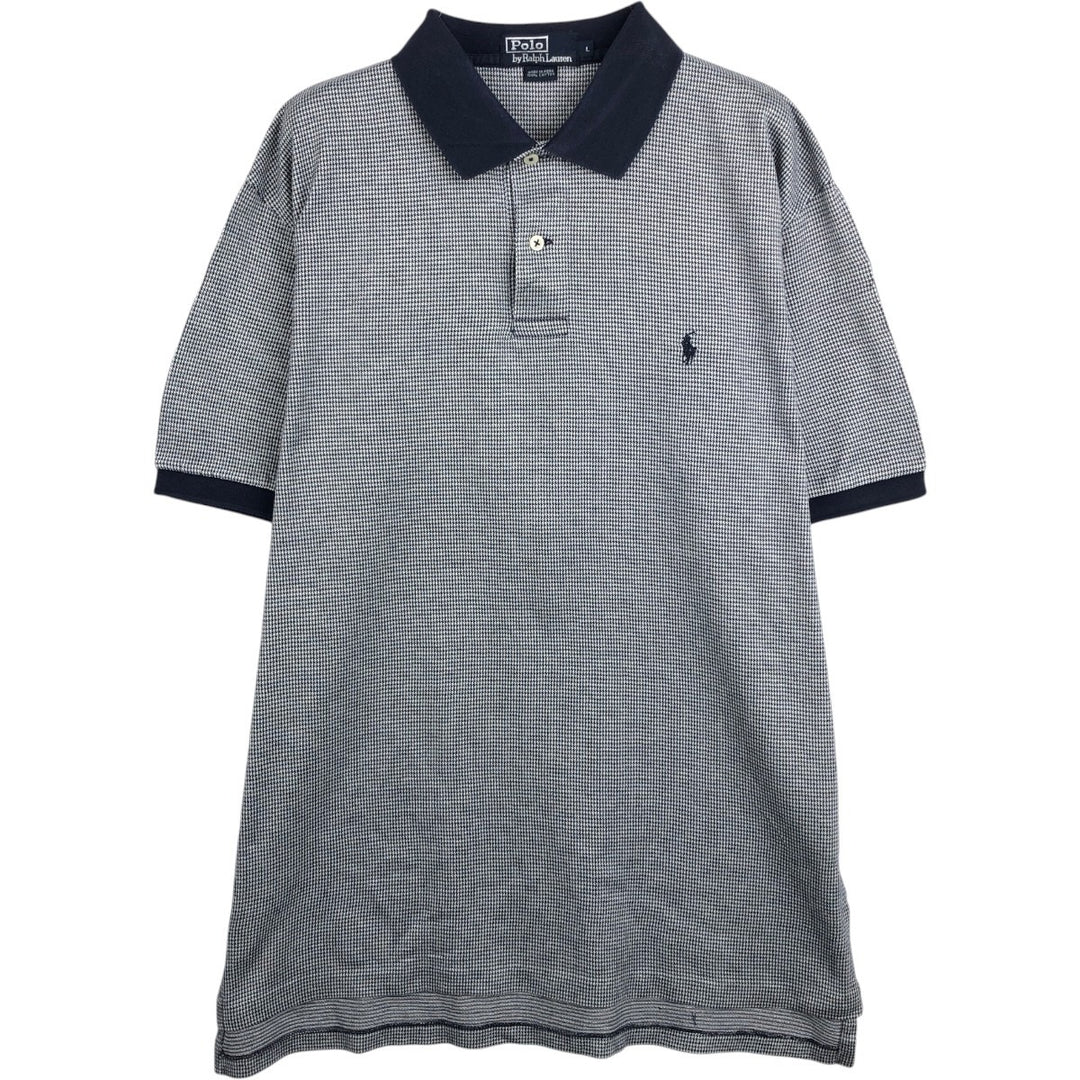 Ralph Lauren POLO by Ralph Lauren Houndstooth Pattern Short-Sleeve Polo Shirt, Men's Size L (approx.) cotton navy blue type Vintage Second Hand