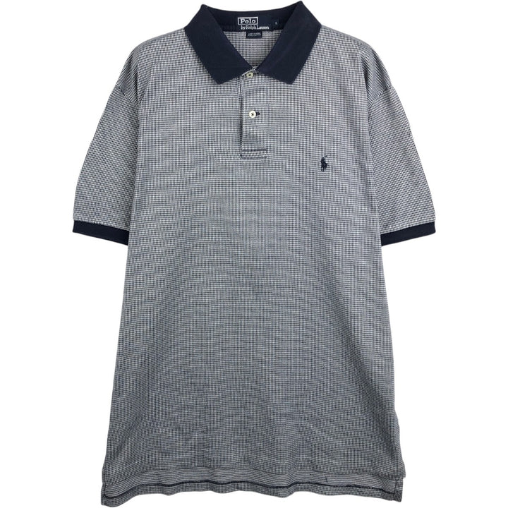 Ralph Lauren POLO by Ralph Lauren Houndstooth Pattern Short-Sleeve Polo Shirt, Men's Size L (approx.) cotton navy blue type Vintage Second Hand