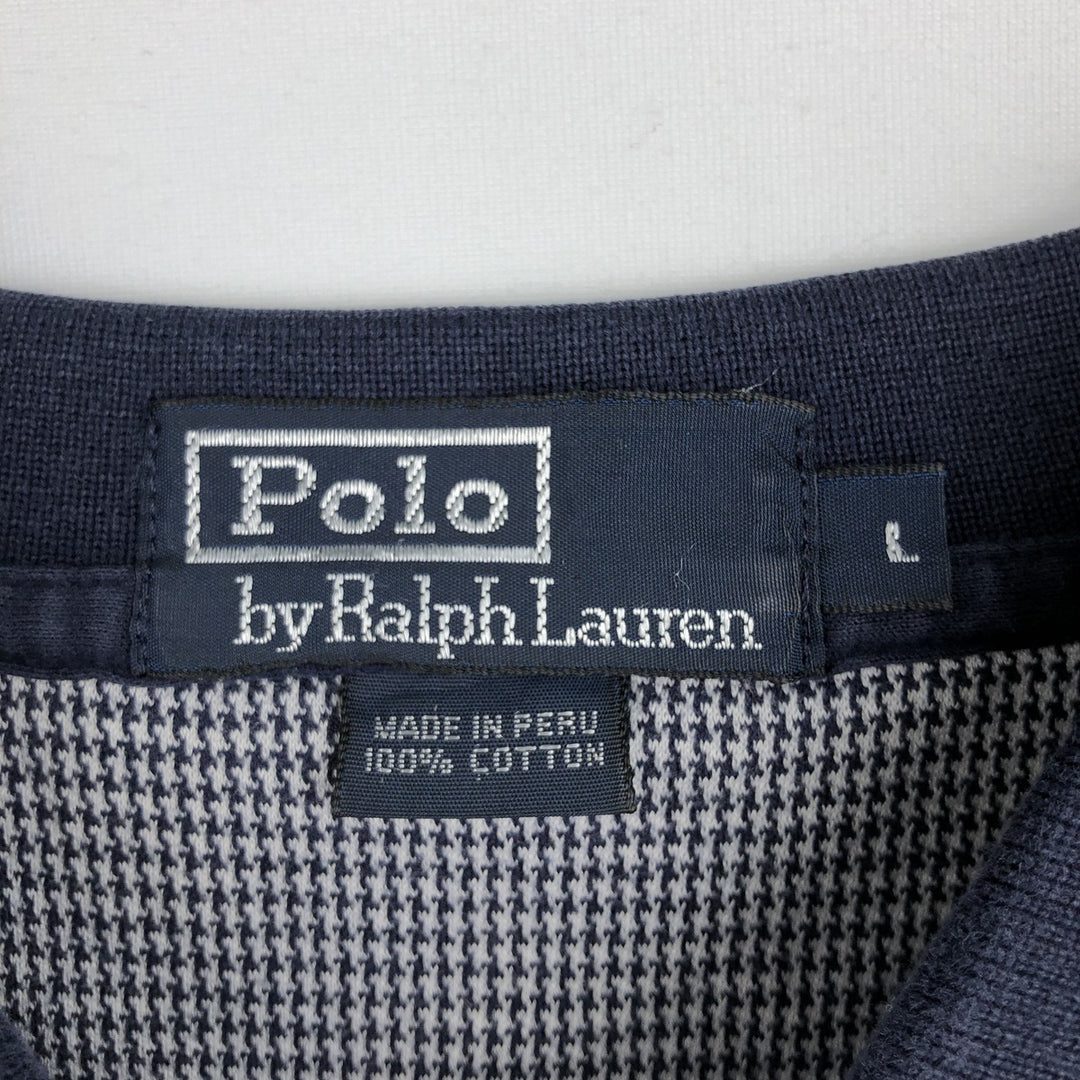 Ralph Lauren POLO by Ralph Lauren Houndstooth Pattern Short-Sleeve Polo Shirt, Men's Size L (approx.) cotton navy blue type Vintage Second Hand