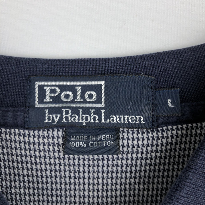 Ralph Lauren POLO by Ralph Lauren Houndstooth Pattern Short-Sleeve Polo Shirt, Men's Size L (approx.) cotton navy blue type Vintage Second Hand