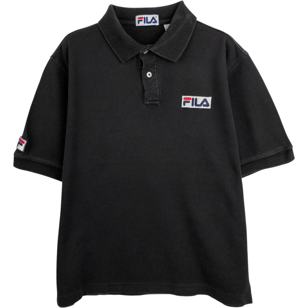 1990'S Fila Short-Sleeve Polo Shirt, Made in USA, Men's Size M (Equivalent), Vintage cotton black type Vintage Second Hand
