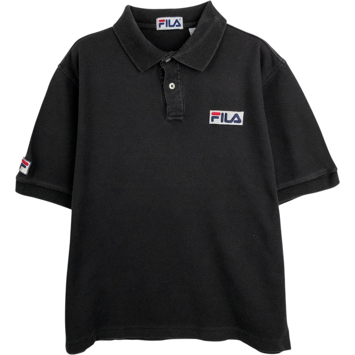 1990'S Fila Short-Sleeve Polo Shirt, Made in USA, Men's Size M (Equivalent), Vintage cotton black type Vintage Second Hand