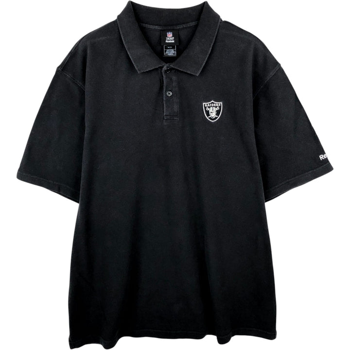 Reebok NFL Las Vegas Raiders Short-Sleeve Polo Shirt, Men's Size XL (approx.) cotton black type Vintage Second Hand