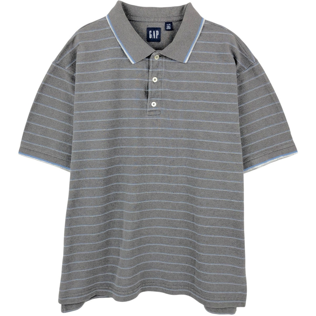 90'S GAP Old Gap Multi-stripe Short-Sleeve Striped Polo Shirt Men's XL (approx.) Vintage cotton gray type Vintage Second Hand