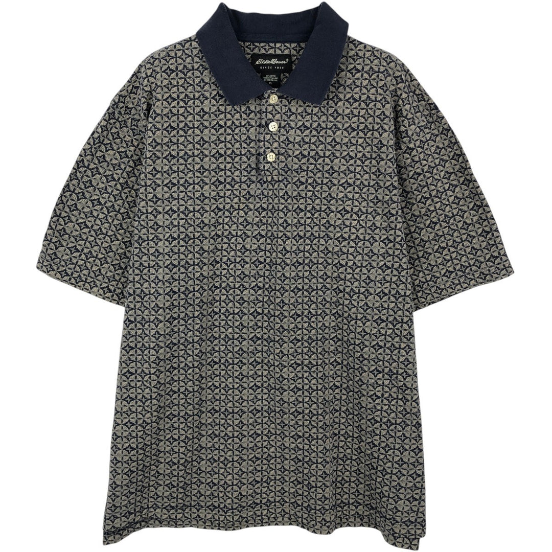 Eddie Bauer all-over print short-sleeved polo shirt, men's size XL (approx.) cotton Khaki type Vintage Second Hand
