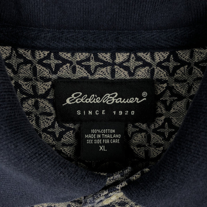 Eddie Bauer all-over print short-sleeved polo shirt, men's size XL (approx.) cotton Khaki type Vintage Second Hand