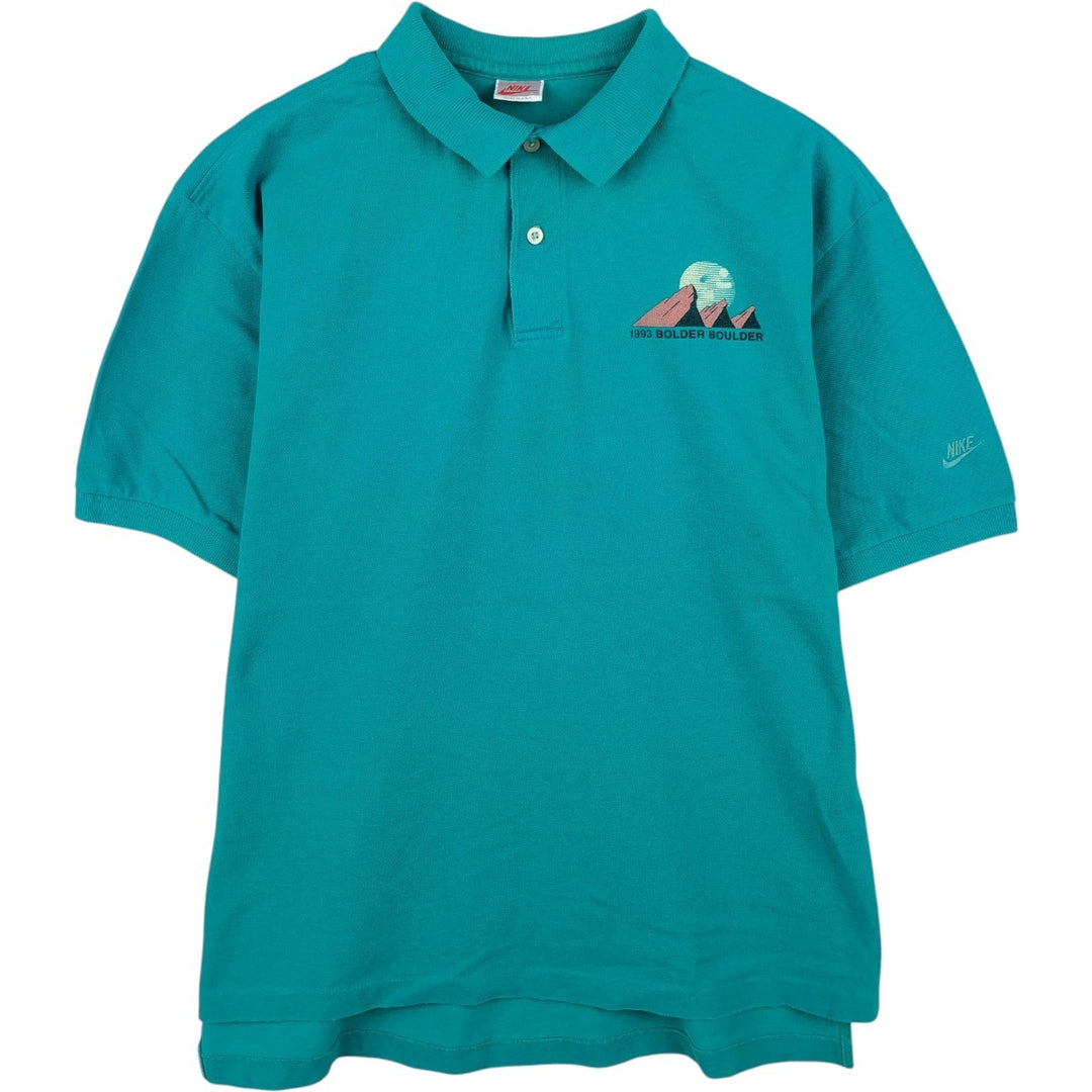 90'S Nike Silver Tag Short-Sleeve Polo Shirt, Made in USA, Men's XL (approx.), Vintage cotton turquoise blue Vintage Second Hand