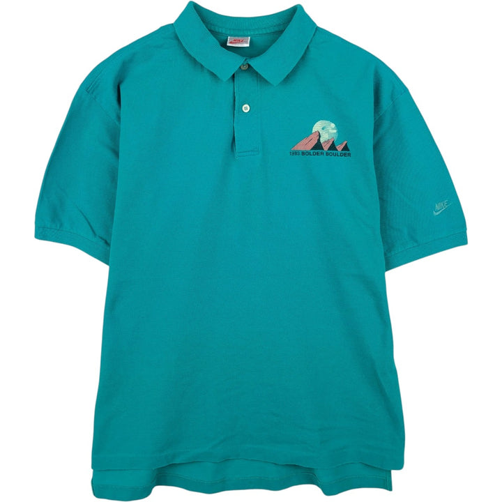 90'S Nike Silver Tag Short-Sleeve Polo Shirt, Made in USA, Men's XL (approx.), Vintage cotton turquoise blue Vintage Second Hand