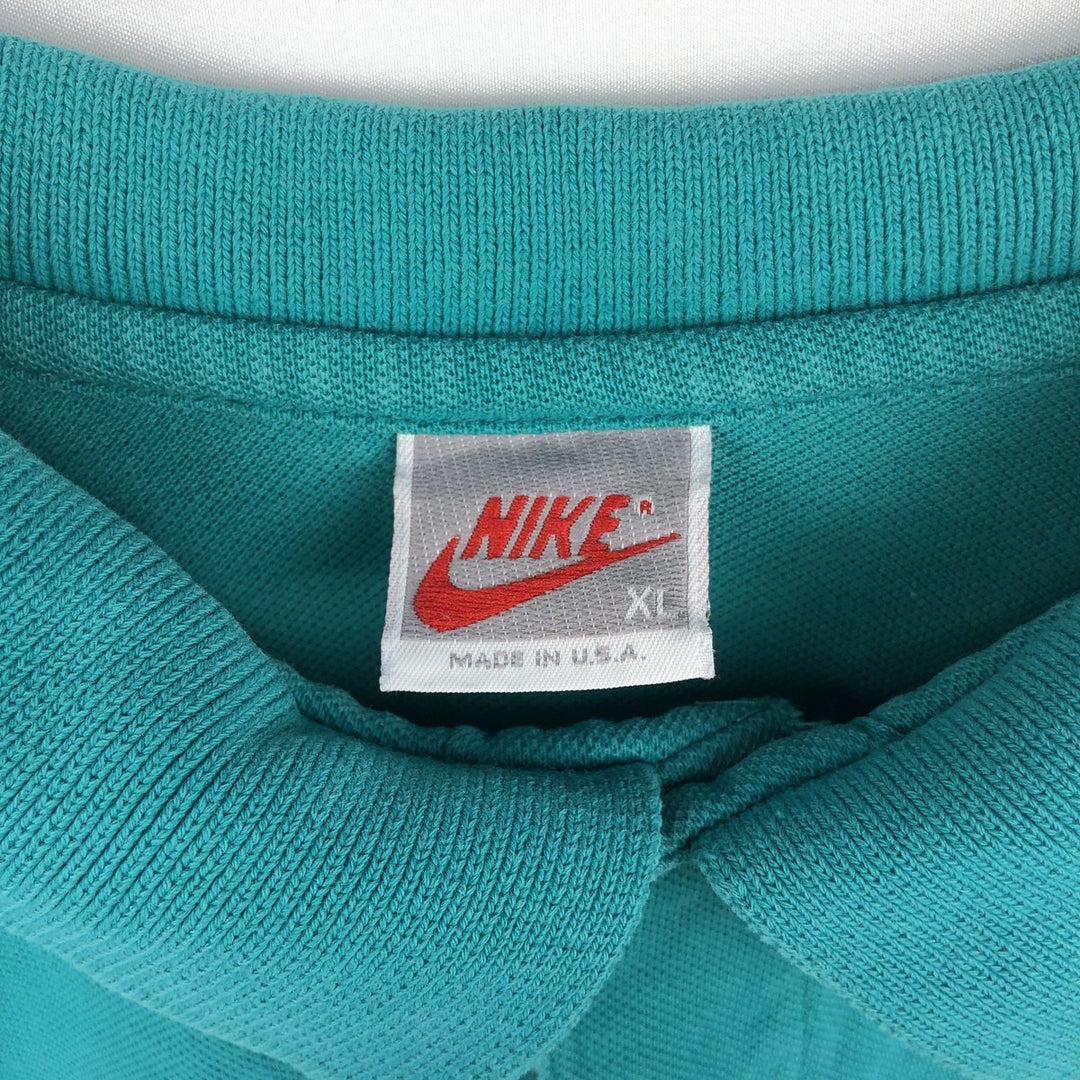 90'S Nike Silver Tag Short-Sleeve Polo Shirt, Made in USA, Men's XL (approx.), Vintage cotton turquoise blue Vintage Second Hand