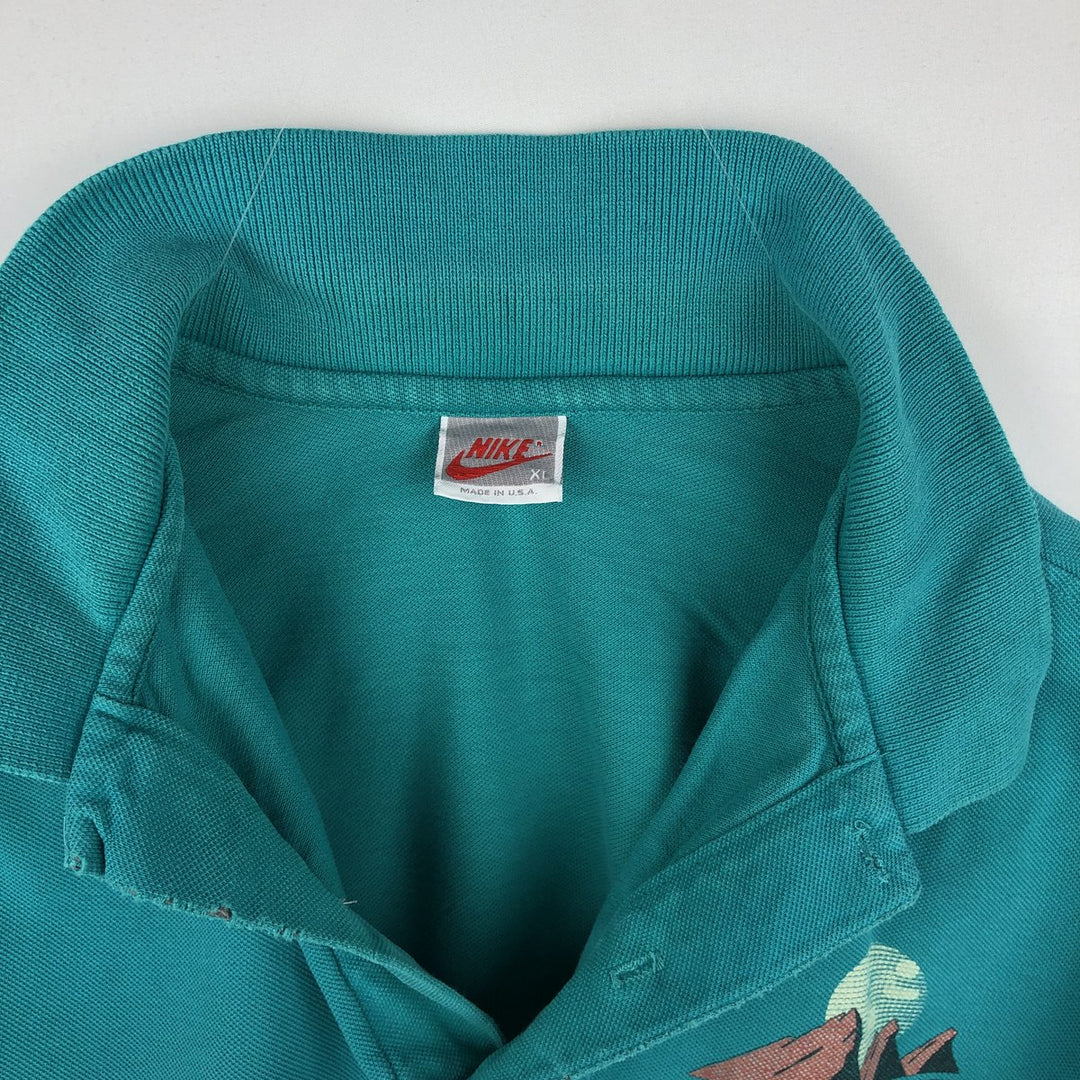 90'S Nike Silver Tag Short-Sleeve Polo Shirt, Made in USA, Men's XL (approx.), Vintage cotton turquoise blue Vintage Second Hand