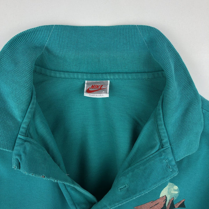 90'S Nike Silver Tag Short-Sleeve Polo Shirt, Made in USA, Men's XL (approx.), Vintage cotton turquoise blue Vintage Second Hand