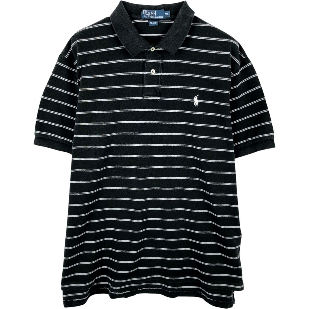 Ralph Lauren POLO by Ralph Lauren short sleeve striped polo shirt, men's XL size cotton black type Vintage Second Hand