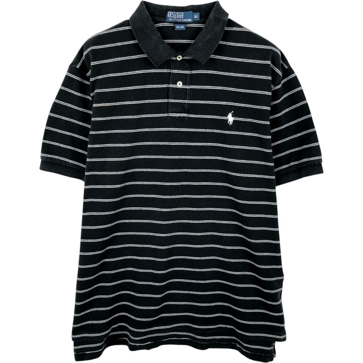Ralph Lauren POLO by Ralph Lauren short sleeve striped polo shirt, men's XL size cotton black type Vintage Second Hand