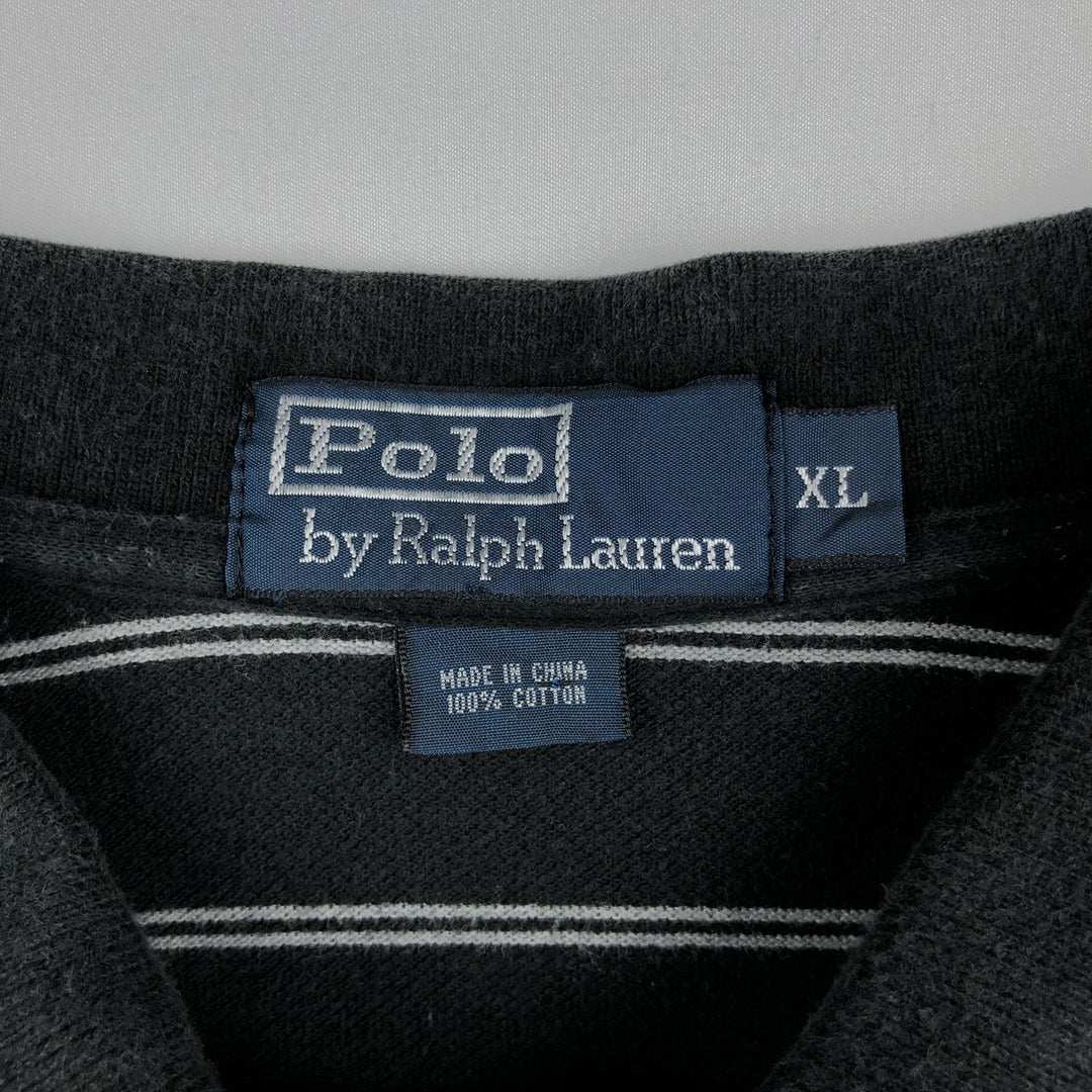 Ralph Lauren POLO by Ralph Lauren short sleeve striped polo shirt, men's XL size cotton black type Vintage Second Hand
