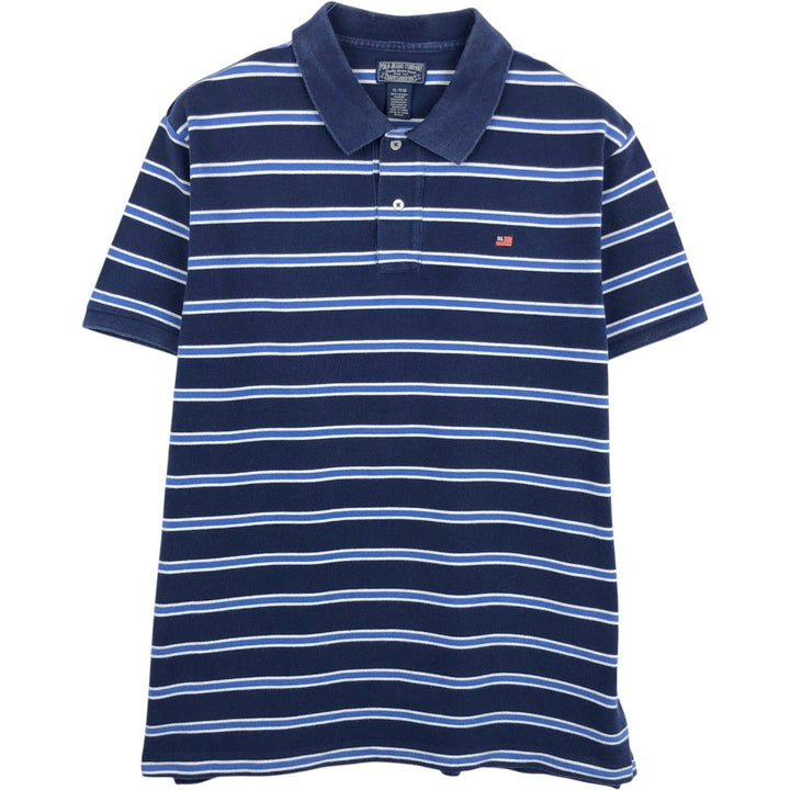 2000'S Ralph Lauren POLO JEANS COMPANY Multi-stripe Short-Sleeve Polo Shirt, Men's Size XL (approx.) cotton navy blue type Vintage Second Hand