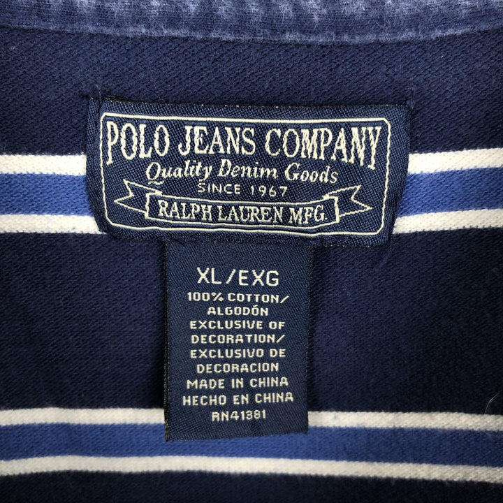 2000'S Ralph Lauren POLO JEANS COMPANY Multi-stripe Short-Sleeve Polo Shirt, Men's Size XL (approx.) cotton navy blue type Vintage Second Hand