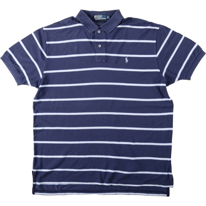 Ralph Lauren POLO by Ralph Lauren Multi-border short sleeve striped polo shirt Men's XL size Pima Cotton navy blue type Vintage Second Hand