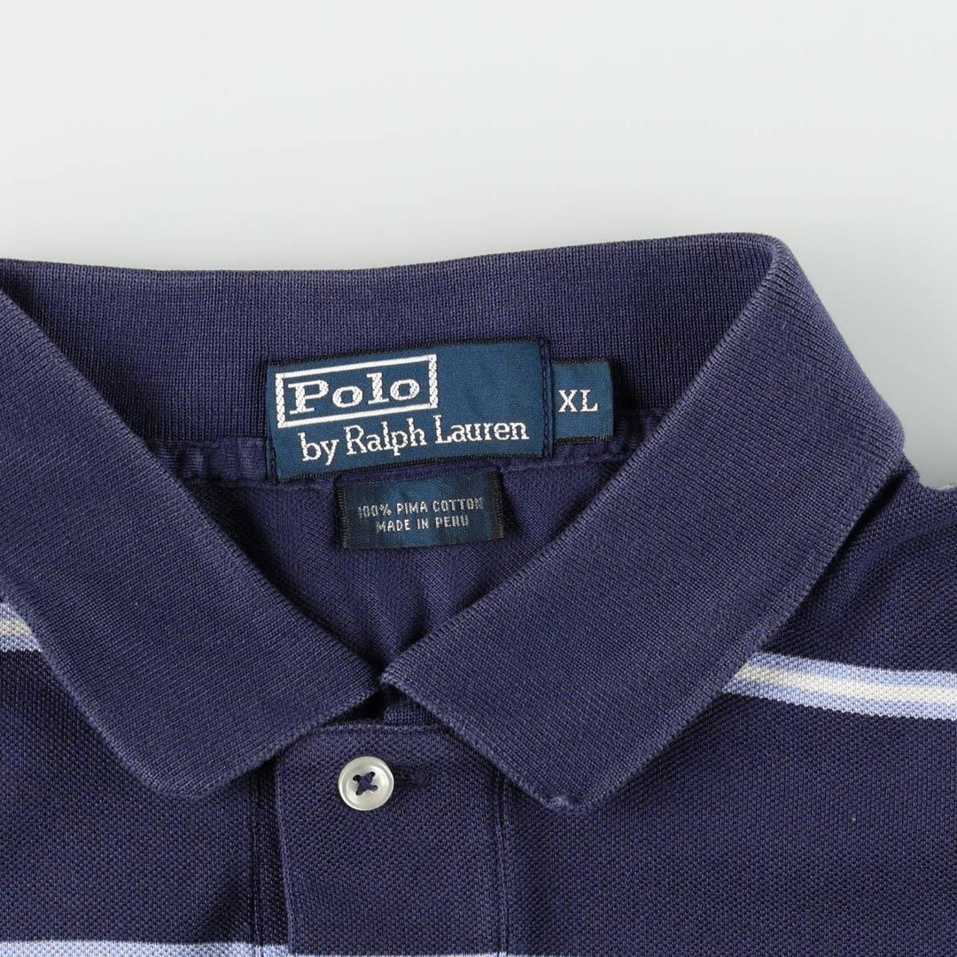 Ralph Lauren POLO by Ralph Lauren Multi-border short sleeve striped polo shirt Men's XL size Pima Cotton navy blue type Vintage Second Hand