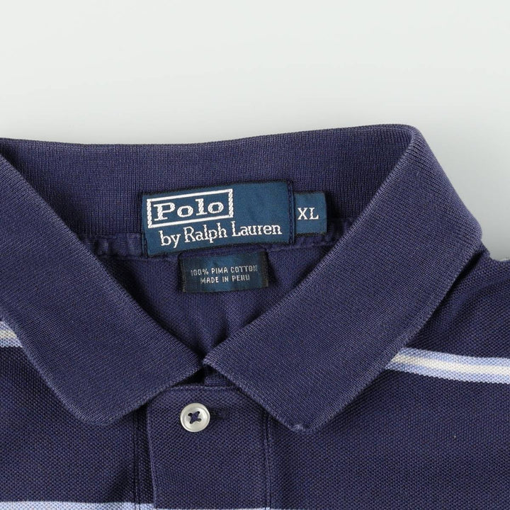 Ralph Lauren POLO by Ralph Lauren Multi-border short sleeve striped polo shirt Men's XL size Pima Cotton navy blue type Vintage Second Hand