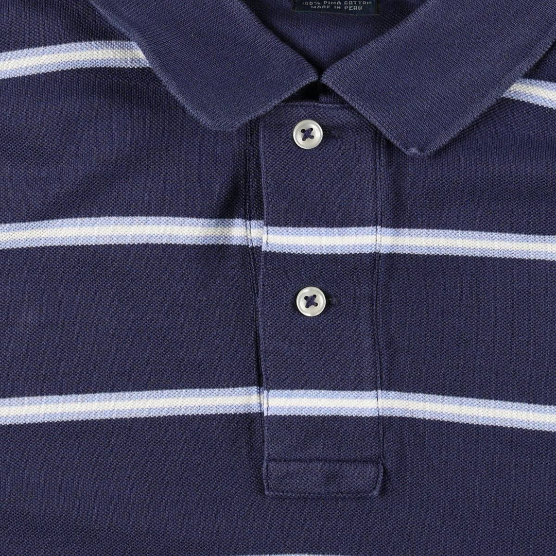 Ralph Lauren POLO by Ralph Lauren Multi-border short sleeve striped polo shirt Men's XL size Pima Cotton navy blue type Vintage Second Hand