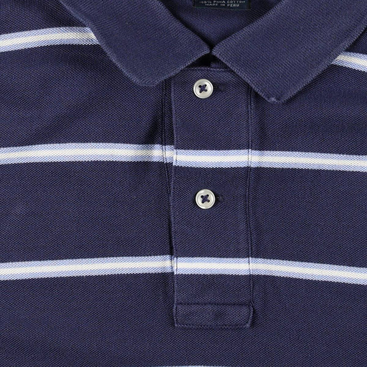 Ralph Lauren POLO by Ralph Lauren Multi-border short sleeve striped polo shirt Men's XL size Pima Cotton navy blue type Vintage Second Hand