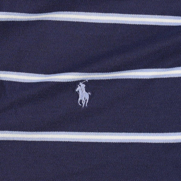 Ralph Lauren POLO by Ralph Lauren Multi-border short sleeve striped polo shirt Men's XL size Pima Cotton navy blue type Vintage Second Hand