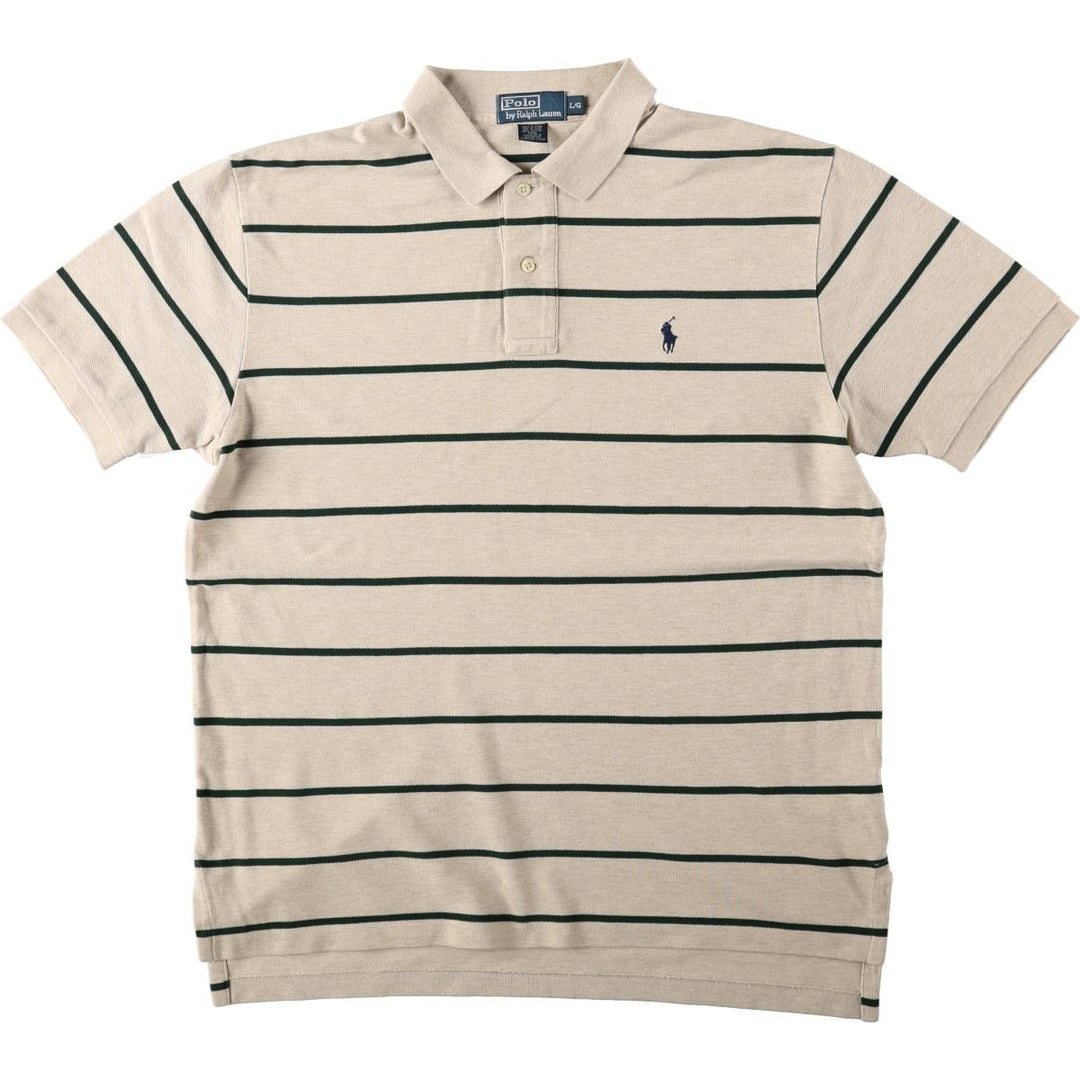 Ralph Lauren POLO by Ralph Lauren short sleeve striped polo shirt, men's size L cotton Beige type Vintage Second Hand