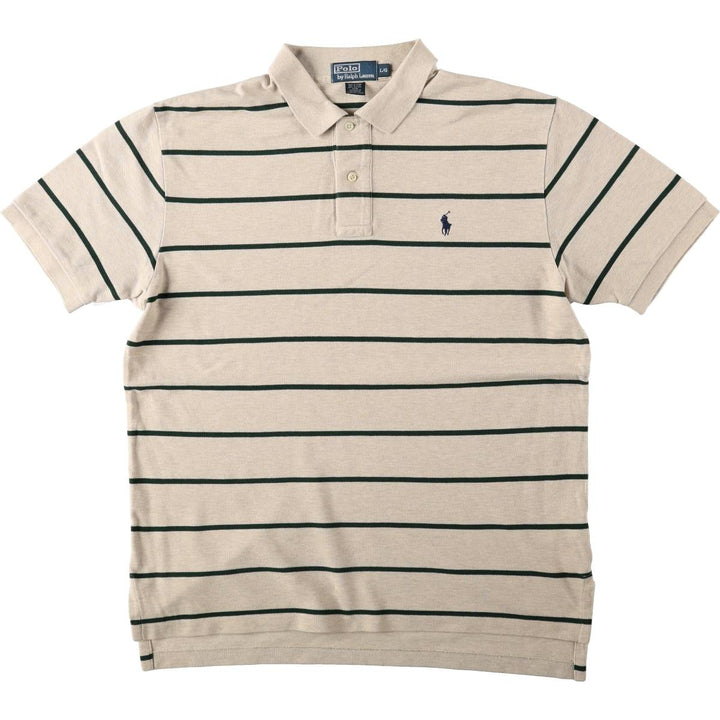 Ralph Lauren POLO by Ralph Lauren short sleeve striped polo shirt, men's size L cotton Beige type Vintage Second Hand