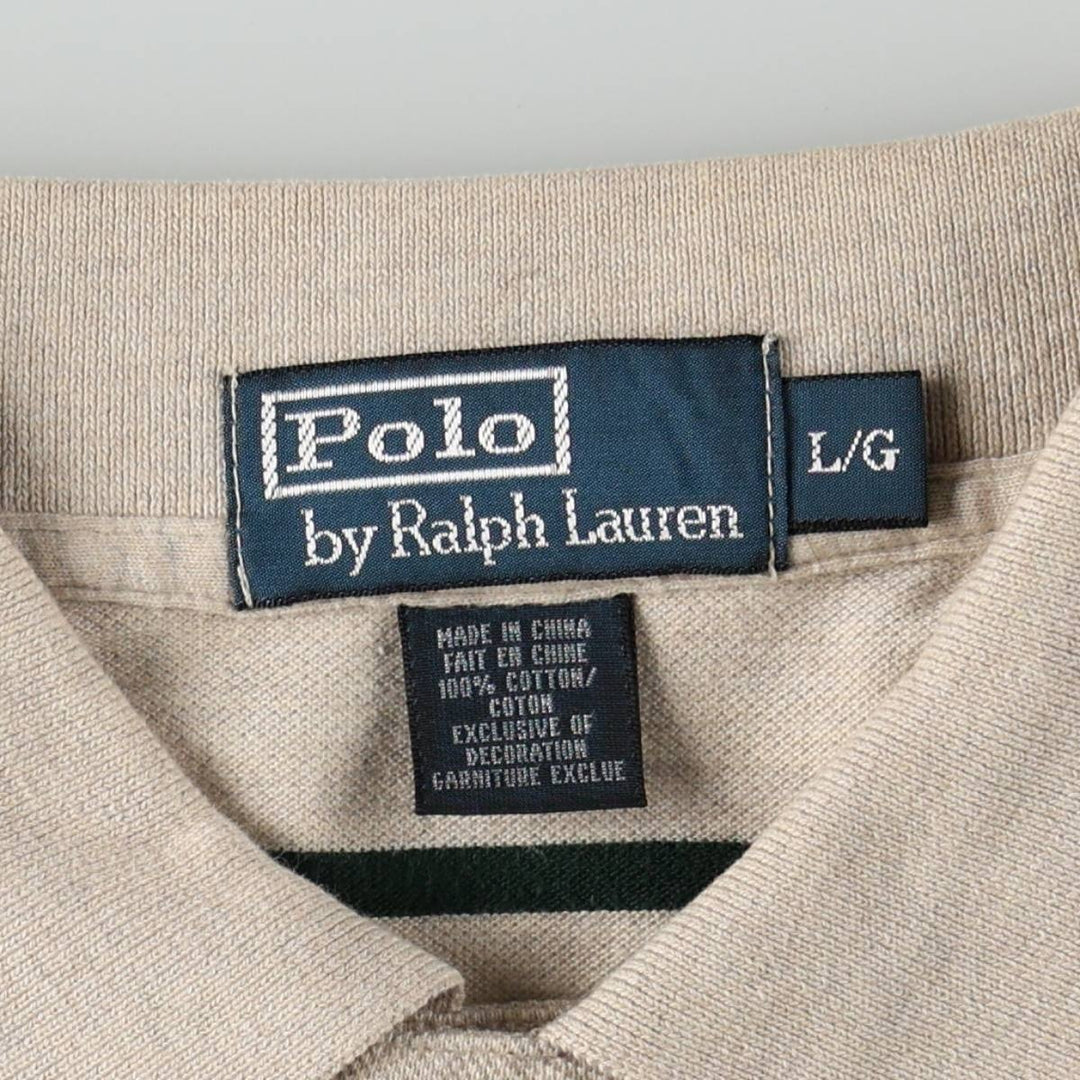 Ralph Lauren POLO by Ralph Lauren short sleeve striped polo shirt, men's size L cotton Beige type Vintage Second Hand