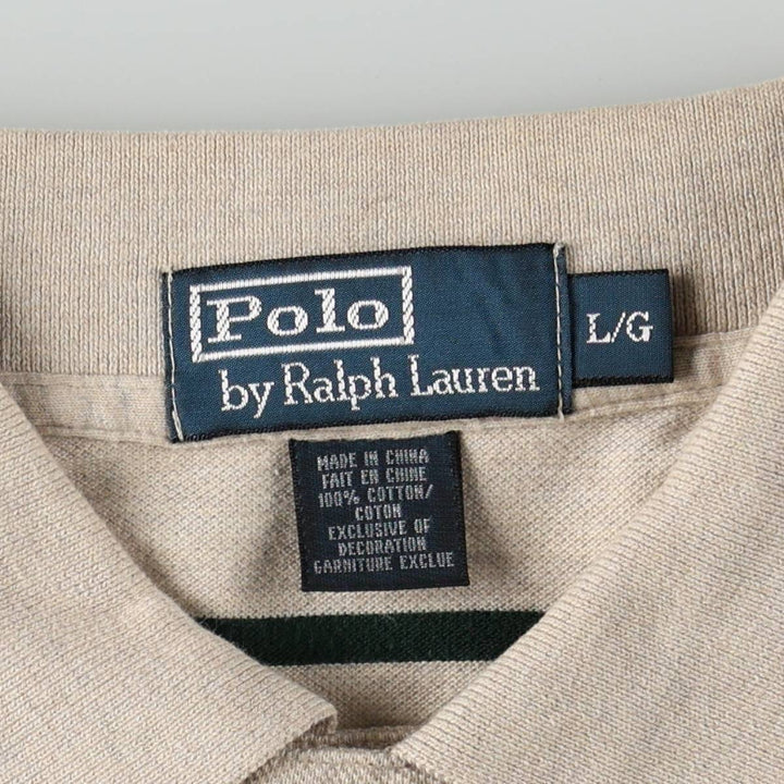 Ralph Lauren POLO by Ralph Lauren short sleeve striped polo shirt, men's size L cotton Beige type Vintage Second Hand