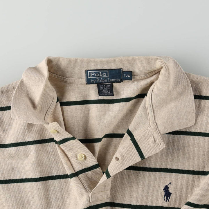 Ralph Lauren POLO by Ralph Lauren short sleeve striped polo shirt, men's size L cotton Beige type Vintage Second Hand