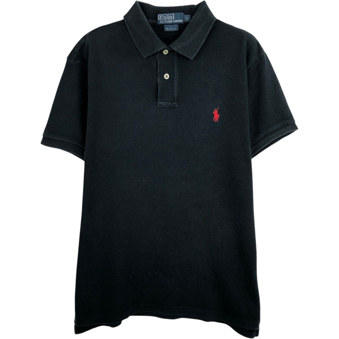 Ralph Lauren POLO RALPH LAUREN SLIM FIT short sleeve polo shirt, men's size L cotton black type Vintage Second Hand