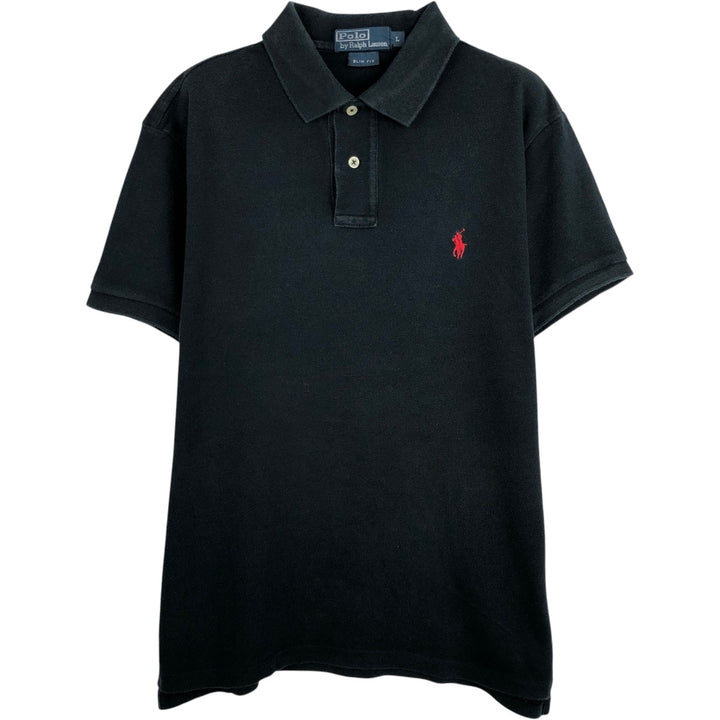 Ralph Lauren POLO RALPH LAUREN SLIM FIT short sleeve polo shirt, men's size L cotton black type Vintage Second Hand