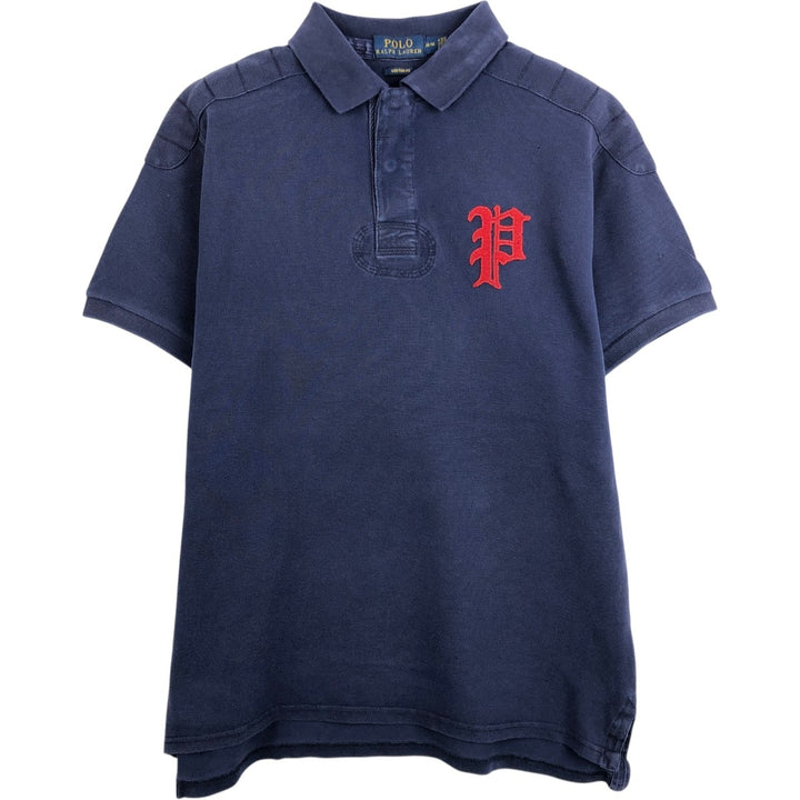 Ralph Lauren POLO RALPH LAUREN CUSTOM FIT Short-Sleeve Rugby Shirt, Men's Size M (approx.) cotton navy blue type Vintage Second Hand