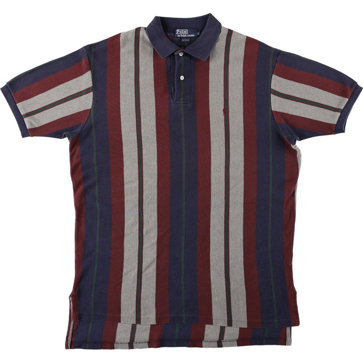 Ralph Lauren POLO by Ralph Lauren Multi-stripe Short-Sleeve Polo Shirt, Made in USA, Men's Size L (approx.) cotton navy blue type Vintage Second Hand