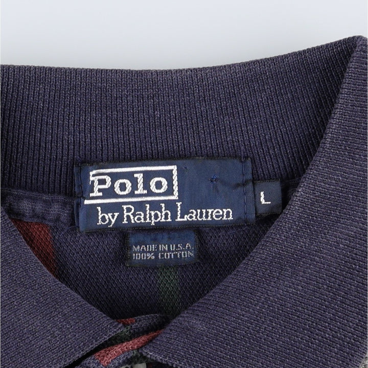Ralph Lauren POLO by Ralph Lauren Multi-stripe Short-Sleeve Polo Shirt, Made in USA, Men's Size L (approx.) cotton navy blue type Vintage Second Hand