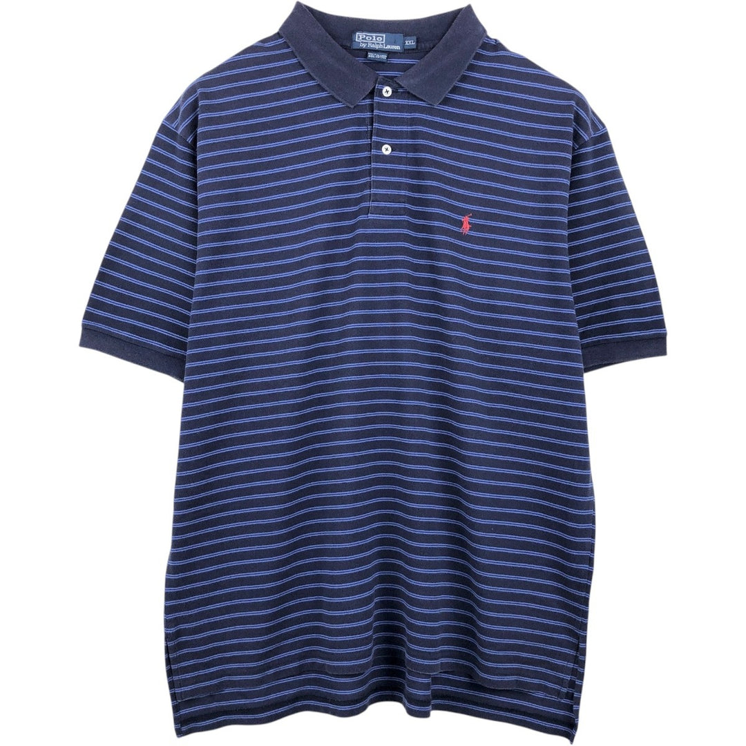Ralph Lauren POLO by Ralph Lauren Striped Short-Sleeve Polo Shirt, Men's Size XXL (approx.) cotton navy blue type Vintage Second Hand
