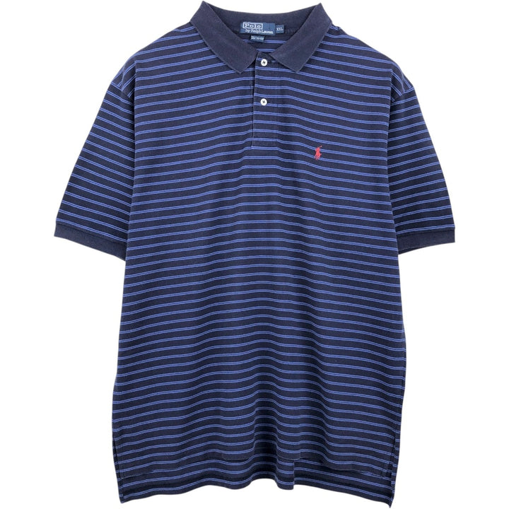 Ralph Lauren POLO by Ralph Lauren Striped Short-Sleeve Polo Shirt, Men's Size XXL (approx.) cotton navy blue type Vintage Second Hand