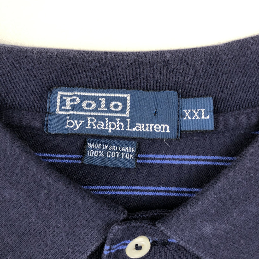 Ralph Lauren POLO by Ralph Lauren Striped Short-Sleeve Polo Shirt, Men's Size XXL (approx.) cotton navy blue type Vintage Second Hand