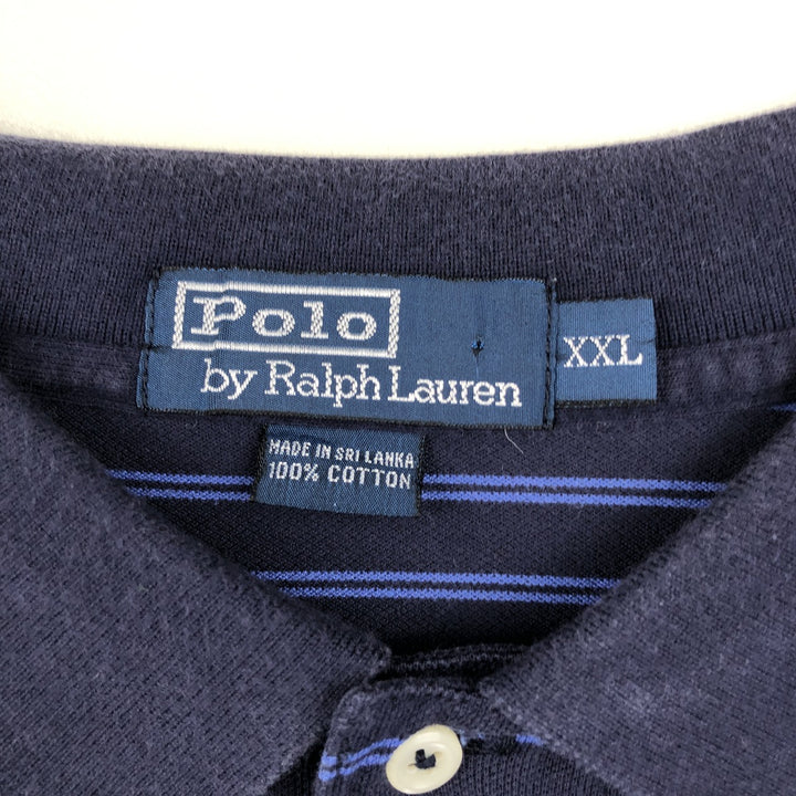 Ralph Lauren POLO by Ralph Lauren Striped Short-Sleeve Polo Shirt, Men's Size XXL (approx.) cotton navy blue type Vintage Second Hand
