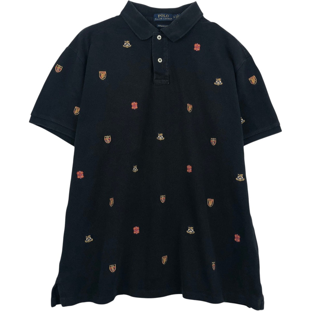 Ralph Lauren POLO RALPH LAUREN CUSTOM SLIM FIT all-over print short-sleeved polo shirt, men's size XL (approx.) cotton black type Vintage Second Hand